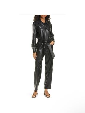 Nanushka Black Faux Leather Utility Jumpsuit
